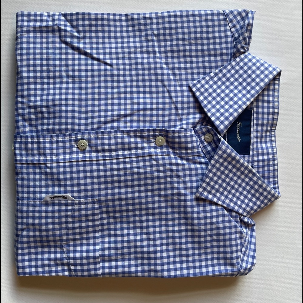 Faconnable Men’s Blue Check Graph Plaid Dress Shirt 43/17 XL $325